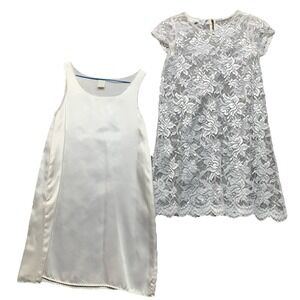 Vintage Jo Lene White Lace Flower Girls Dress W Satin Slip SZ 12 70's Wedding